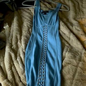 This is a bodycon light blue dress